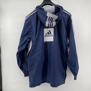 Vintage Adidas Track Adibreak Jacket XL Blue 3 Stripes Logo Hooded‎ Snap Graphic
